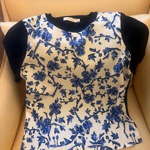 TORY BURCH Floral Blue and Navy Women's Top